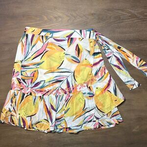 C&C California Womens Lemon Print Wrap Skirt Yellow‎ Pink Floral Ruffle Medium